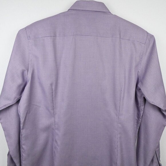 Eton Mens Button Up Dress Shirt Lavender White Check Long Sleeve Size 17 Twill - Picture 8 of 15